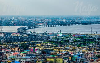 AERIAL VIEW OF LAGOS ISLAND WITH THE 3M BRIDGE