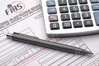 GREY CALCULATOR AND BLACK PEN