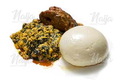 POUNDED YAM WITH EGUSI AND FISH