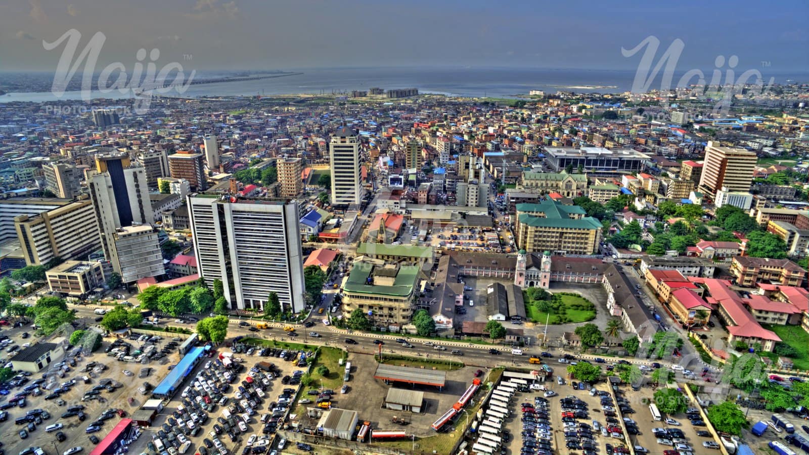 AERIAL VIEW OF MARINA, LAGOS, SHOWING BUILDINGS