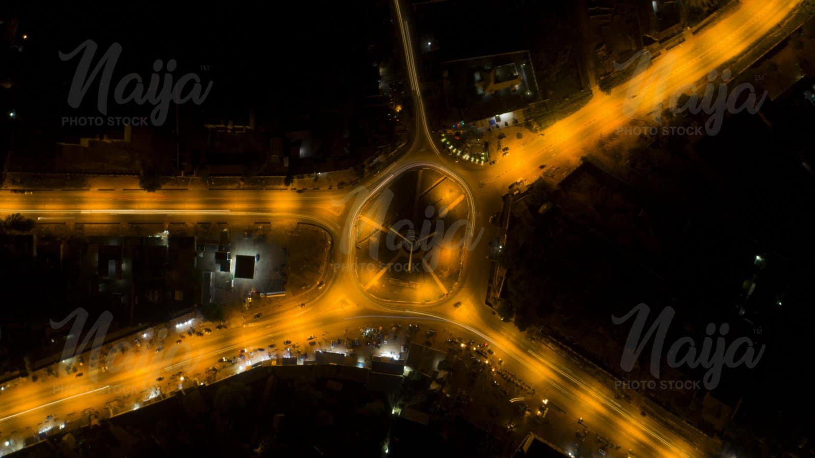 AERIAL VIEW OF POLICE ROUNDABOUT AT NIGHT