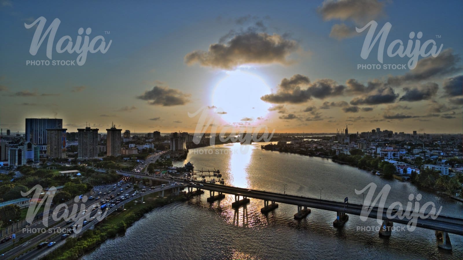 FALOMO BRIDGE, LAGOS - SUNSET - AERIAL VIEW